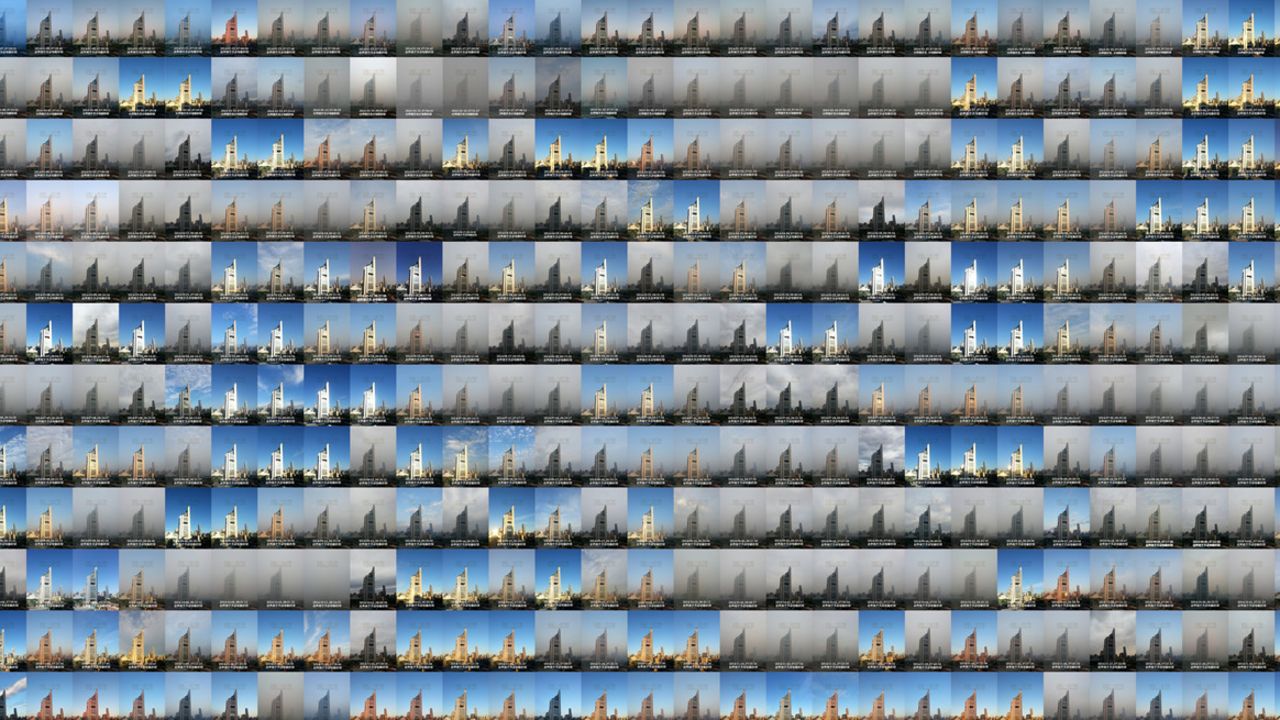 A composite of 365 images taken by Zou Yi from his home in Beijing in 2014.