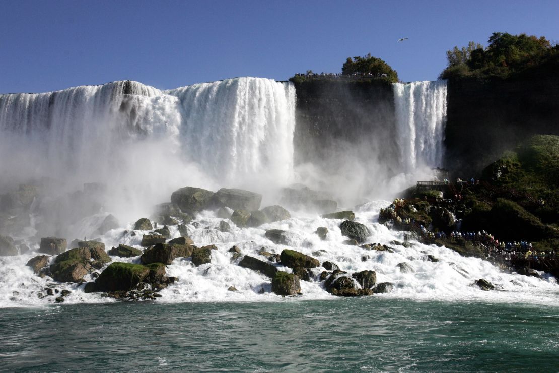 Part of the American portion of Niagara Falls, New York, where Tesla harnessed the power of the water to create one of the worl's first hydroelectric power stations, The Adams Plant. (Photo credit should read DON EMMERT/AFP/Getty Images)