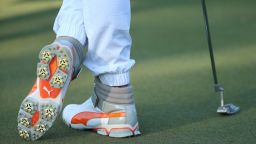 ABU DHABI, UNITED ARAB EMIRATES - JANUARY 24:  The shoes worn by Rickie Fowler of the United States are pictured during round four of the Abu Dhabi HSBC Golf Championship at the Abu Dhabi Golf Club on January 24, 2016 in Abu Dhabi, United Arab Emirates.  (Photo by Andrew Redington/Getty Images)