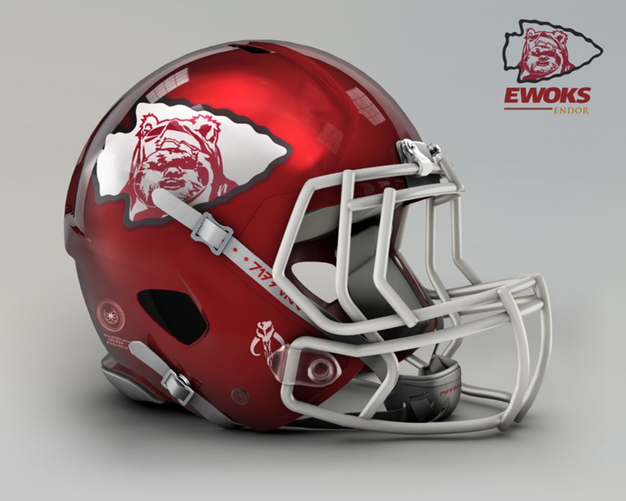The arrowhead from the <a href="http://www.chiefs.com/" target="_blank" target="_blank">Kansas City Chiefs</a> helmet looks just like those used by the furry Ewoks to pester Stormtroopers during the epic battle of Endor, which seals the fate of the galaxy in Return of the Jedi.