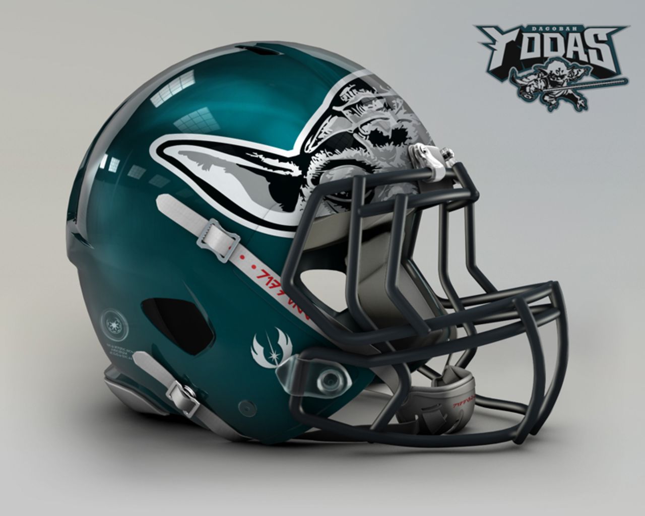 The<a href="http://www.philadelphiaeagles.com/" target="_blank" target="_blank"> Philadelphia Eagles</a> helmet design posed a challenge, brilliantly solved by using Yoda's ears in place of the eagle's wings.