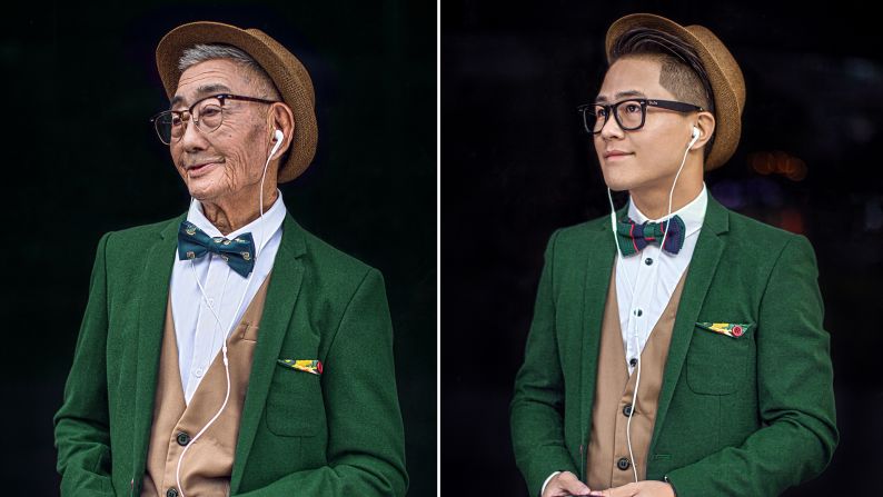 In some of the photos, the two wore the same outfits and adopted the same posture in the same location.