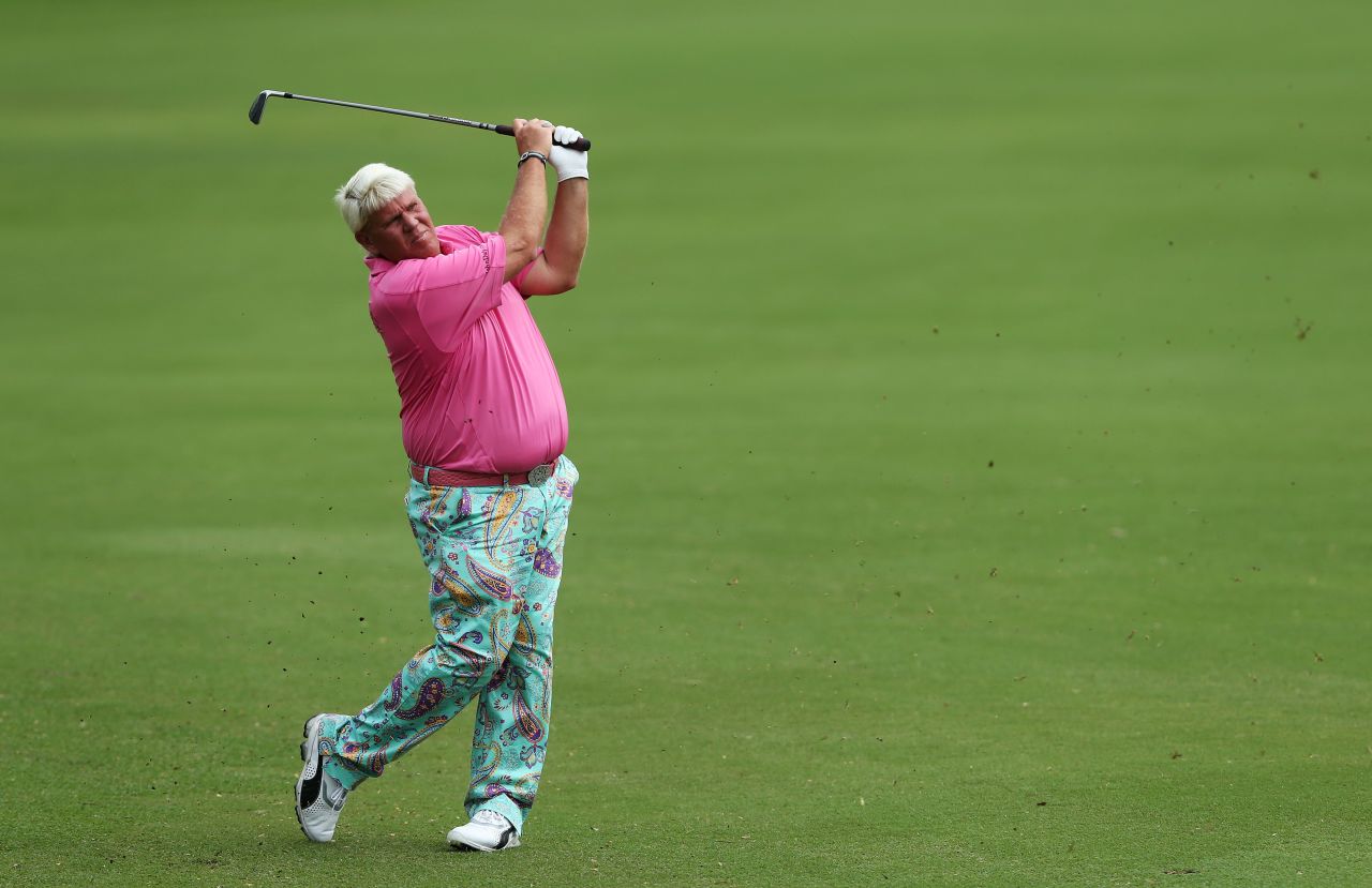 John Daly is still pushing the envelope with sartorial swagger. Still, makes a change from the ubiquitous beige chinos.