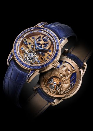 Along with its traditional line, <a  target="_blank" target="_blank">Christophe Claret</a> produces a line of limited edition art pieces. The Tiger Watch features sapphires set in rose gold, hand-engraved tiger detailing, and a crocodile strap. 