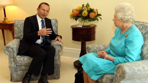 Former Australian Prime Minister Tony Abbott with the Queen in 2011.