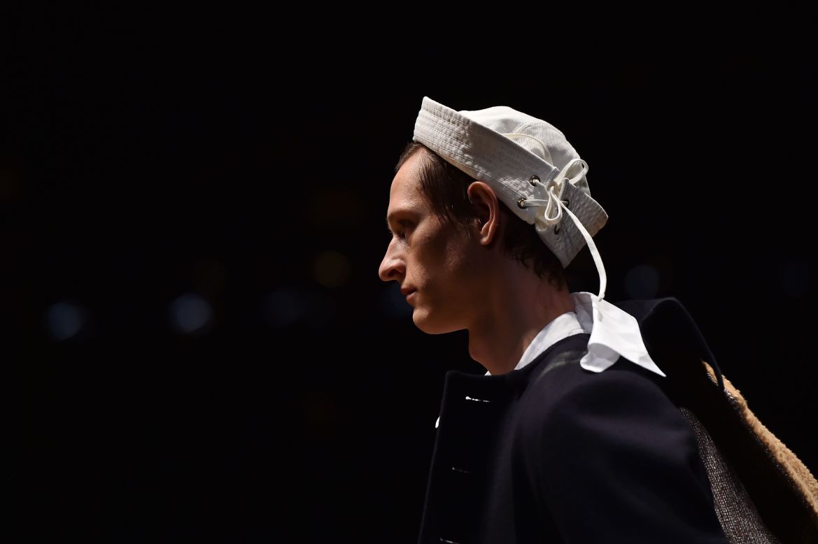 Miuccia Prada brought boyhood in full force with sailor hats, shorts and race car-covered jumpers. 