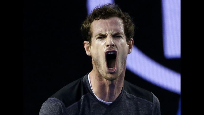 Andy Murray yells after winning a point at the Australian Open on Monday, January 25. Murray defeated Bernard Tomic in straight sets to advance to the quarterfinals.