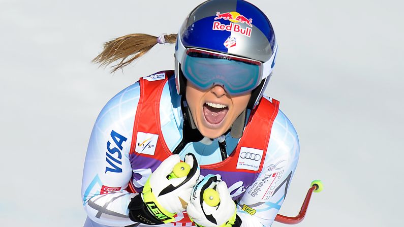 American skier Lindsey Vonn celebrates after a downhill run in Cortina d'Ampezzo, Italy, on Saturday, January 23. Vonn finished in first for her 74th World Cup victory. She <a href="index.php?page=&url=http%3A%2F%2Fwww.cnn.com%2F2016%2F01%2F23%2Fsport%2Flindsey-vonn-downhill-cortina-record-37%2Findex.html" target="_blank">added a super-G win</a> the next day.
