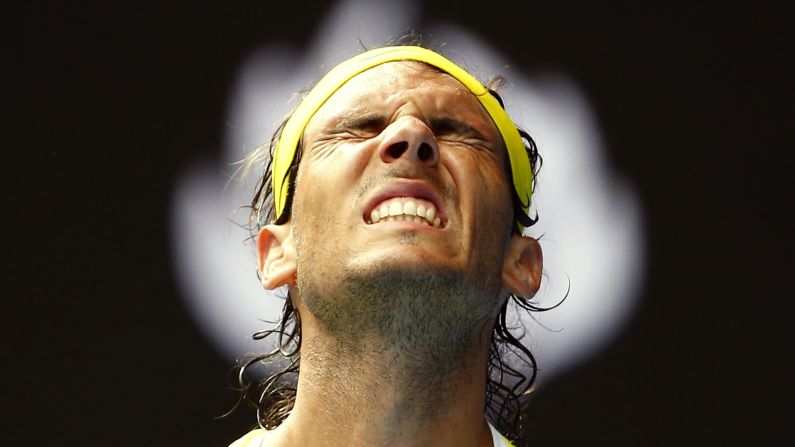 Rafael Nadal grimaces during <a href="index.php?page=&url=http%3A%2F%2Fwww.cnn.com%2F2016%2F01%2F19%2Ftennis%2Frafael-nadal-australian-open-2016%2Findex.html" target="_blank">his first-round loss at the Australian Open</a> on Tuesday, January 19. Nadal lost to fellow Spaniard Fernando Verdasco in five sets. 