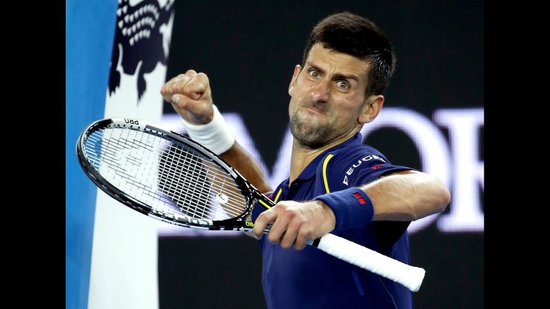 Novak Djokovic pumps his fist after defeating Andreas Seppi in the third round of the Australian Open on Friday, January 22. 