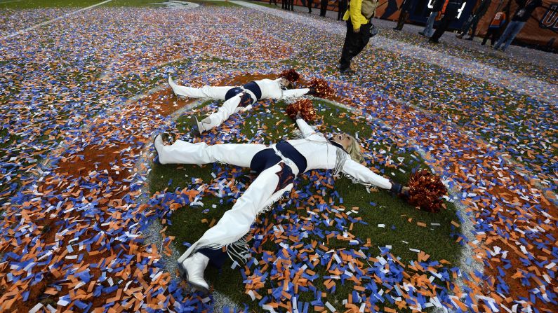 Denver Broncos cheerleaders make "snow angels" in confetti after the AFC Championship game on Sunday, January 24. <a href="index.php?page=&url=http%3A%2F%2Fwww.cnn.com%2F2016%2F01%2F19%2Fsport%2Fgallery%2Fwhat-a-shot-sports-0119%2Findex.html" target="_blank">See 39 amazing sports photos from last week</a>