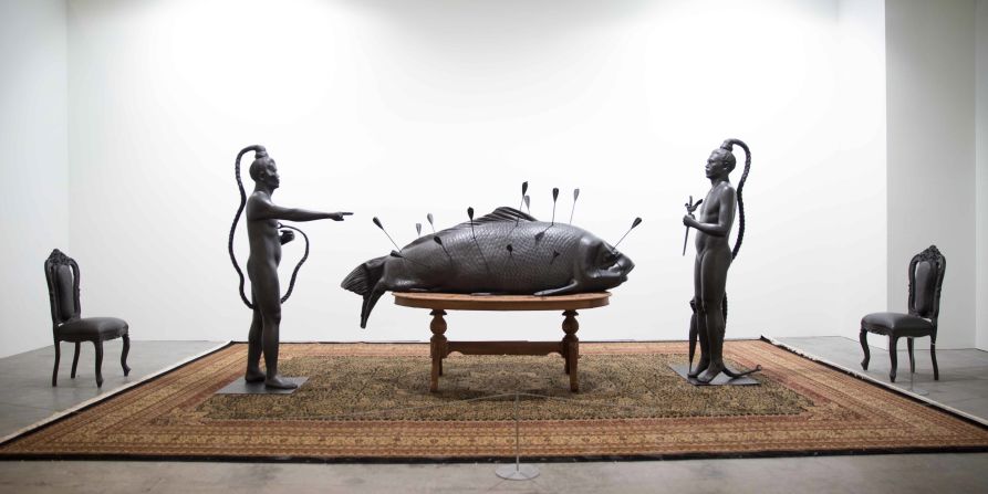 The Indonesian artist's work is a mixed-media installation primarily constructed of cast aluminum. 