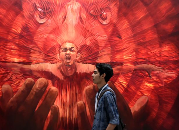 The Malaysian artist showcased a series of oil on canvas paintings, including the above "Resurrection."