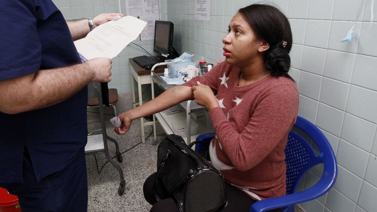 Angelica Prato, a pregnant woman infected by the Zika virus, receives medical attention at a hospital in Cucuta, Colombia, on January 25.