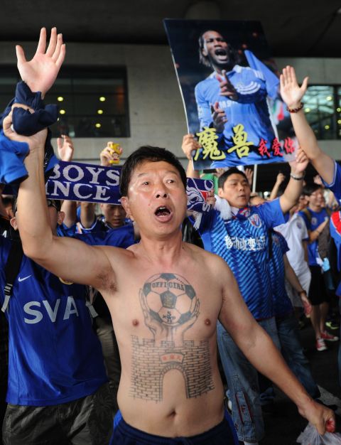 Shanghai Shenhua fans reacted with fervor after Drogba arrived at Pudong international airport in Shanghai on July 14, 2012. Though Drogba was reportedly signed on a £200,000 per week salary, he left China only six months later. 