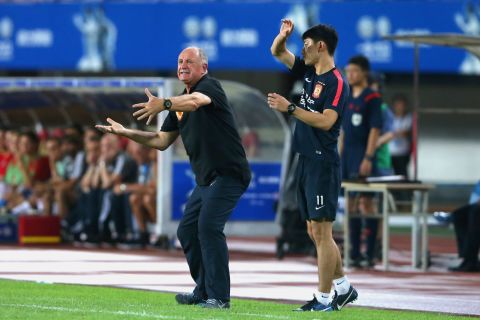 Former Brazil and Chelsea manager Luiz Felipe Scolari -- now head coach of Asian Champions League winners FC Guangzhou Evergrande -- reacts during the international friendly match against Bayern Munich on July 23, 2015.