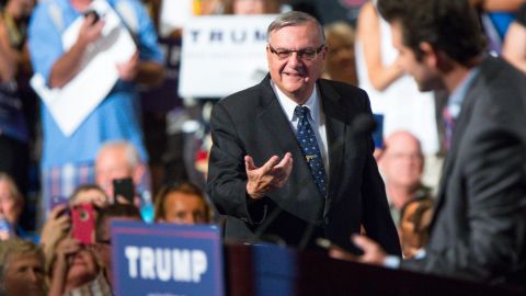 Maricopa County Sheriff Joe Arpaio takes the stage to introduce Republican Presidential candidate Donald Trump at a political rally at the Phoenix Convention Center on July 11, 2015 in Phoenix, Arizona.