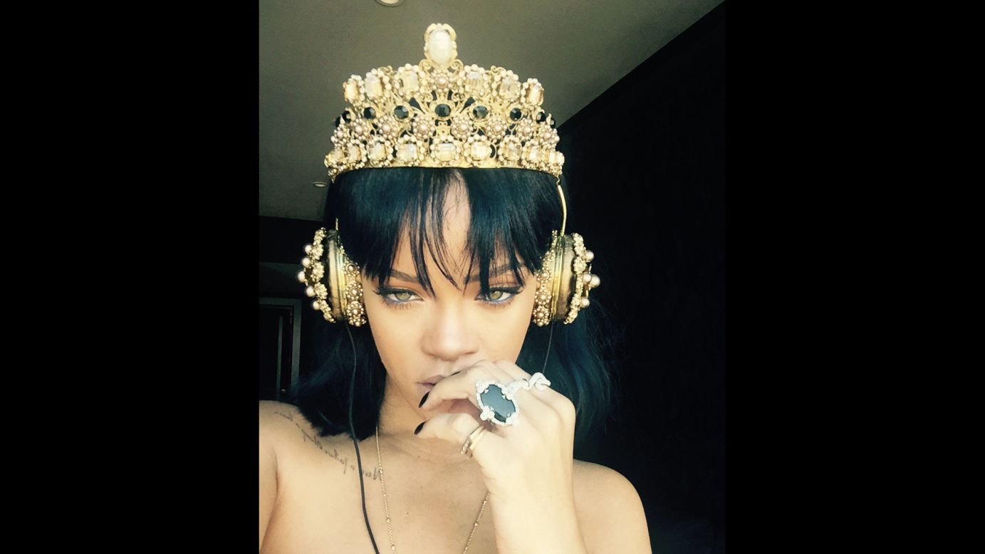 Singer Rihanna wears some fancy headphones <a href="https://twitter.com/rihanna/status/691627277940080640" target="_blank" target="_blank">as she listens</a> to her latest album, "Anti," on Monday, January 25.