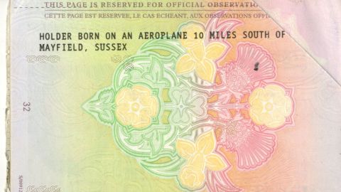 Shona Owen's passport declares that the holder was "born on an aeroplane 10 miles south of Mayfield, Sussex."