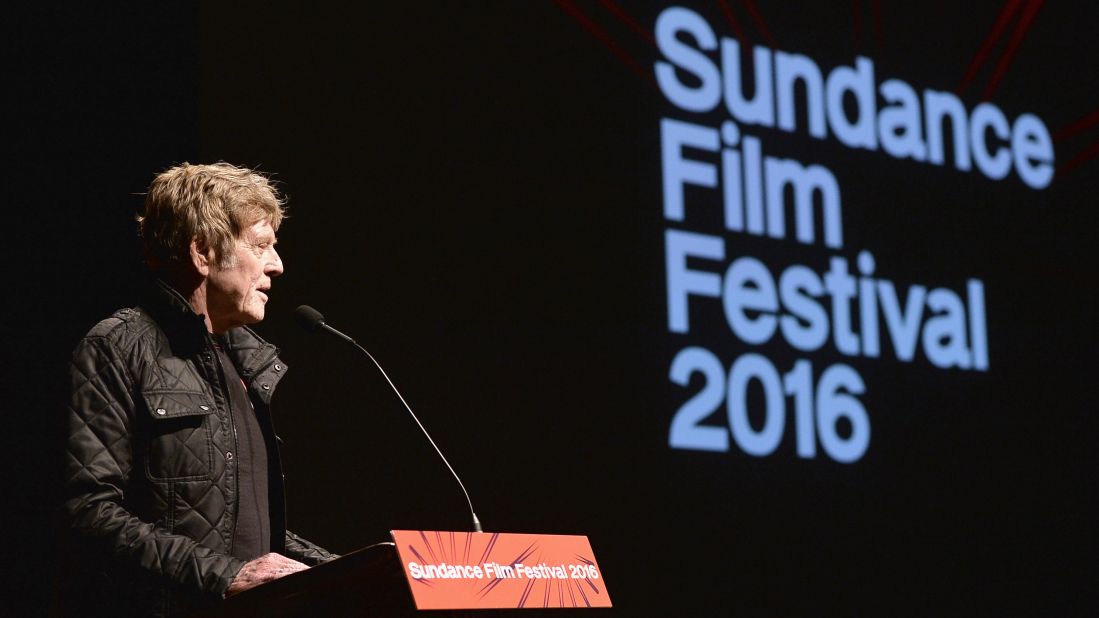 Sundance Institute president and founder Robert Redford speaks Friday at a premiere during the 2016 Sundance Film Festival. Here's a look at some other famous faces in Park City, Utah, this week for the festival, perhaps the leading launch pad for independent films.