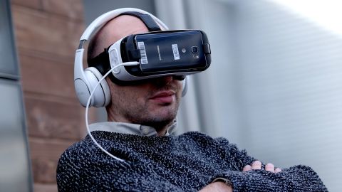 Actor Paul Scheer watches Funny Or Die's premiere of the first-ever virtual-reality comedy short, "Interrogation," at Sundance.