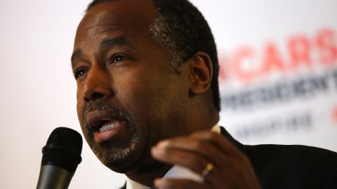 Republican presidential candidate Ben Carson speaks during his "Trust in God Townhall" campaign stop January 22, 2016 in Creston, Iowa.