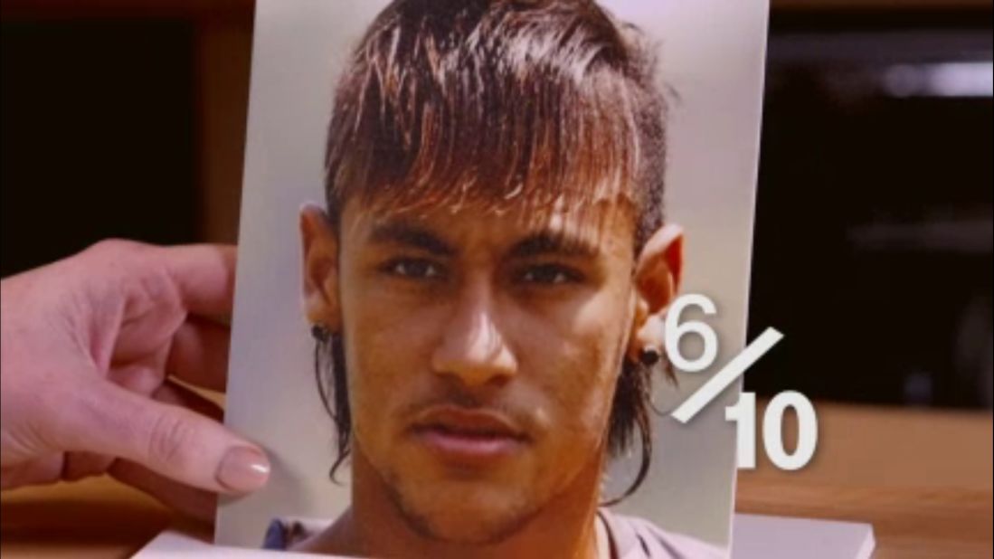 Neymar, circa 2013: a melange of at least four different hairstyles. "You've got to bear in mind the time," Hart says. "This was probably when this was vaguely acceptable -- not recently!" Lengthy fringe, gelled Mohican, shaved sides ... unforgivable mullet. But he is kind to the Barca man: "That's a 6/10."<br />