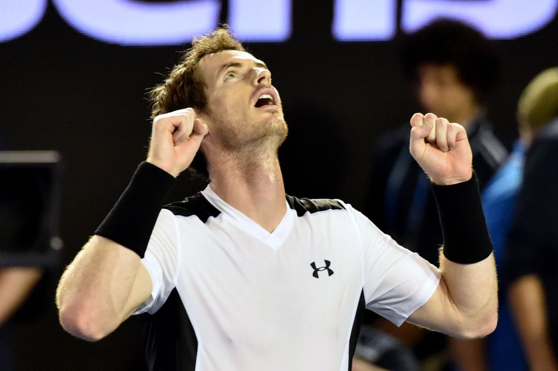 Britain's Andy Murray celebrates victory during his men's singles match against Spain's David Ferrer.
