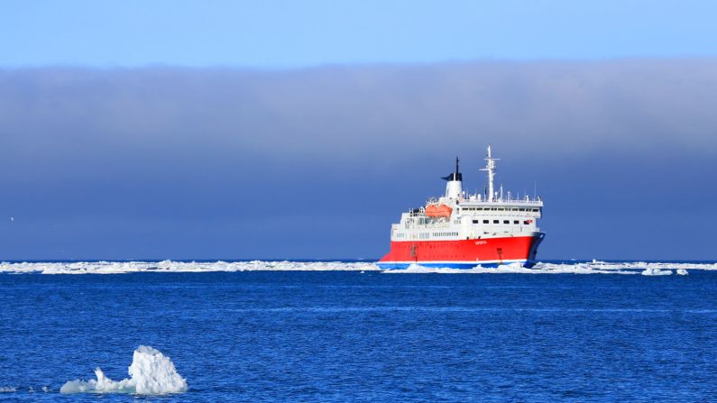 The MS Expedition was originally built as a car ferry, but now traverses Arctic and Antarctic waters as a cruise ship operated by Canada-based G Adventures, which offers environmentally sensitive trips.
