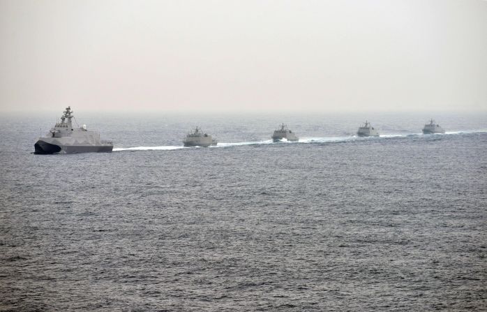 Taiwanese naval vessels take part in a drill off the port in Kaohsiung on January 27.