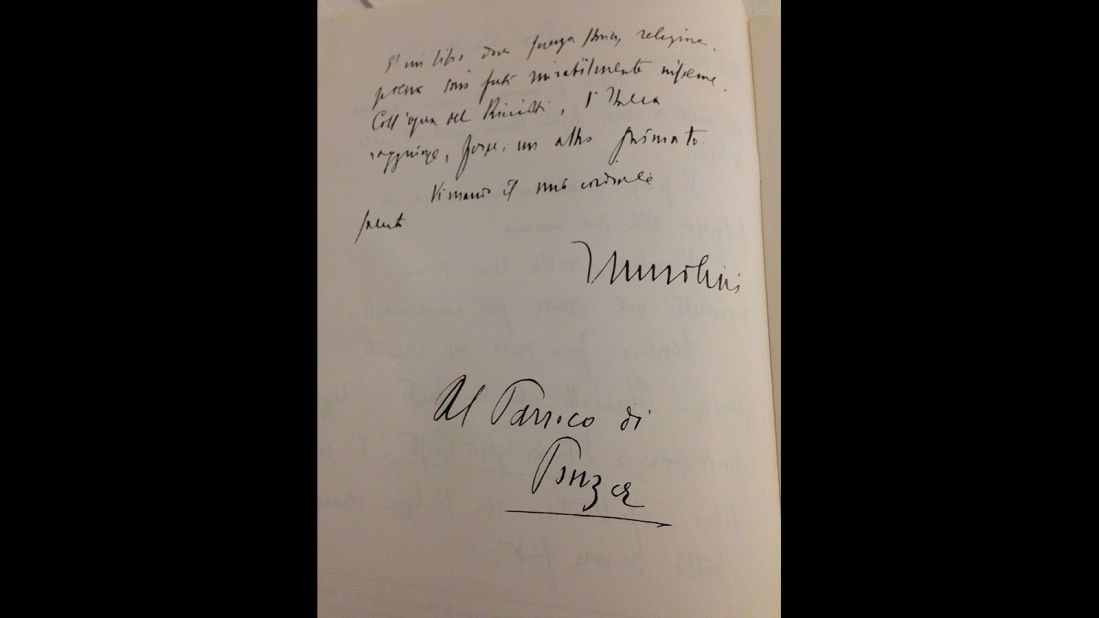 Ponza's local priest published memoirs recounting his relationship with Il Duce. This is a letter Mussolini wrote, asking the priest to say a mass for his late son, Bruno. 