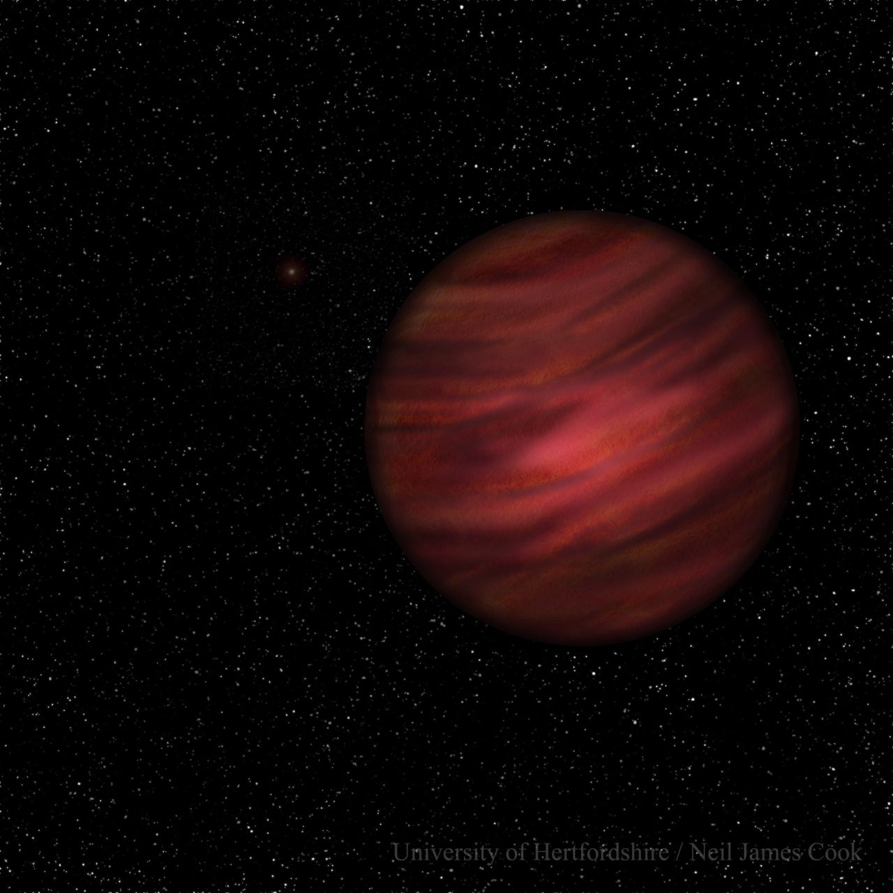 An artist's impression of 2MASS J2126, which takens 900,000 years to orbit its star, 1 trillion kilometers away. 