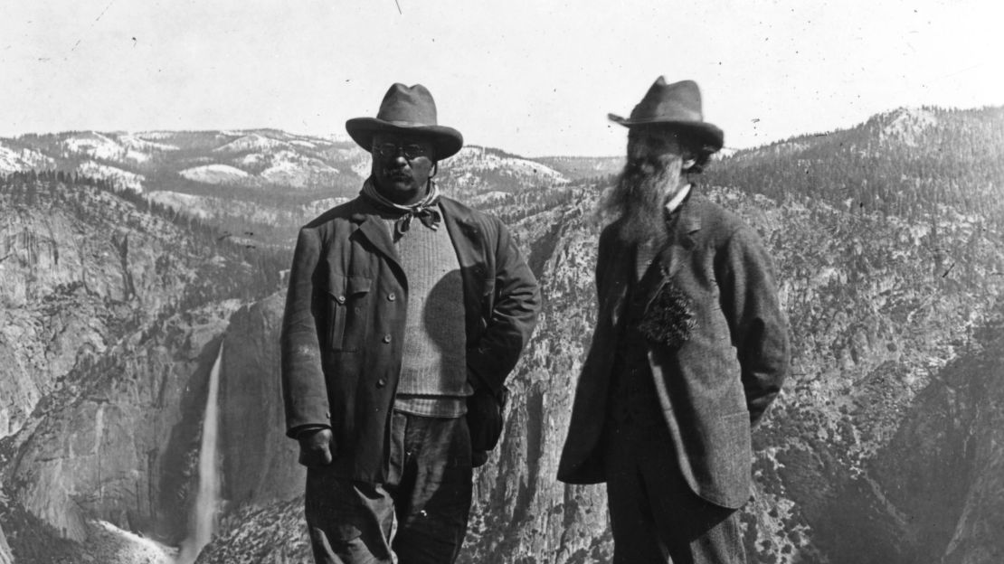 Conservationist John Muir (right) showed President Theodore Roosevelt the wonders of Glacier Point in Yosemite, California, circa 1903.   