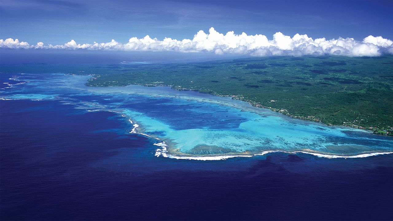 A beautiful aerial shot of the Somoan island of Savai'i, which is the country's largest.