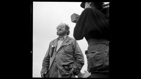 Kubrick during filming in summer 1986. "Stanley is amused and a bit embarrassed that Vivian Kubrick and I are both capturing his image at the same time," Modine said. "Vivian is filming him for what would become an uncompleted documentary about her father and the making of the film."