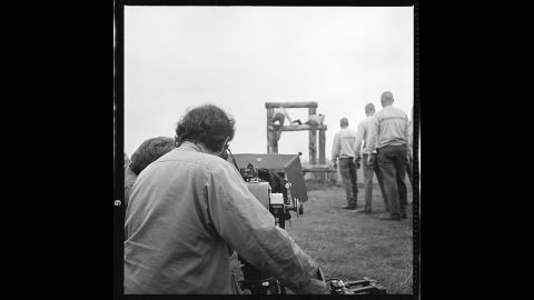 Kubrick operates his Arriflex camera for a shot of Marines training at Bassingbourn Airfield in 1986.