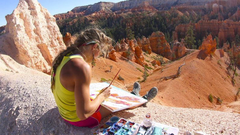 When she's not capturing Utah's Bryce Canyon's beauty in paint, fellow adventurer Rachel Pohl also participates in action sequences.