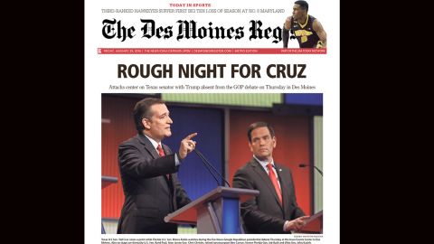 Des Moines Register cover Ted Cruz