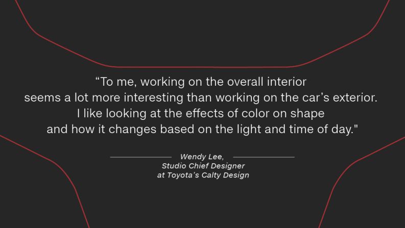 Previously, an interior design at Barth and Dreyfus, specializing in home accessories, Lee now uses her creative flair on cars. "To me, working on the overall interior seems a lot more interesting than working on the car's exterior. I'm able to put more emphasis on the tactile aspects and nuances of the vehicle. I like looking at the effects of color on shape and how it changes based on the light and time of day.
