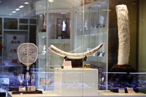 A carving on sale at a store in Wangfujing, central Beijing, that is licensed to sell ivory carvings.