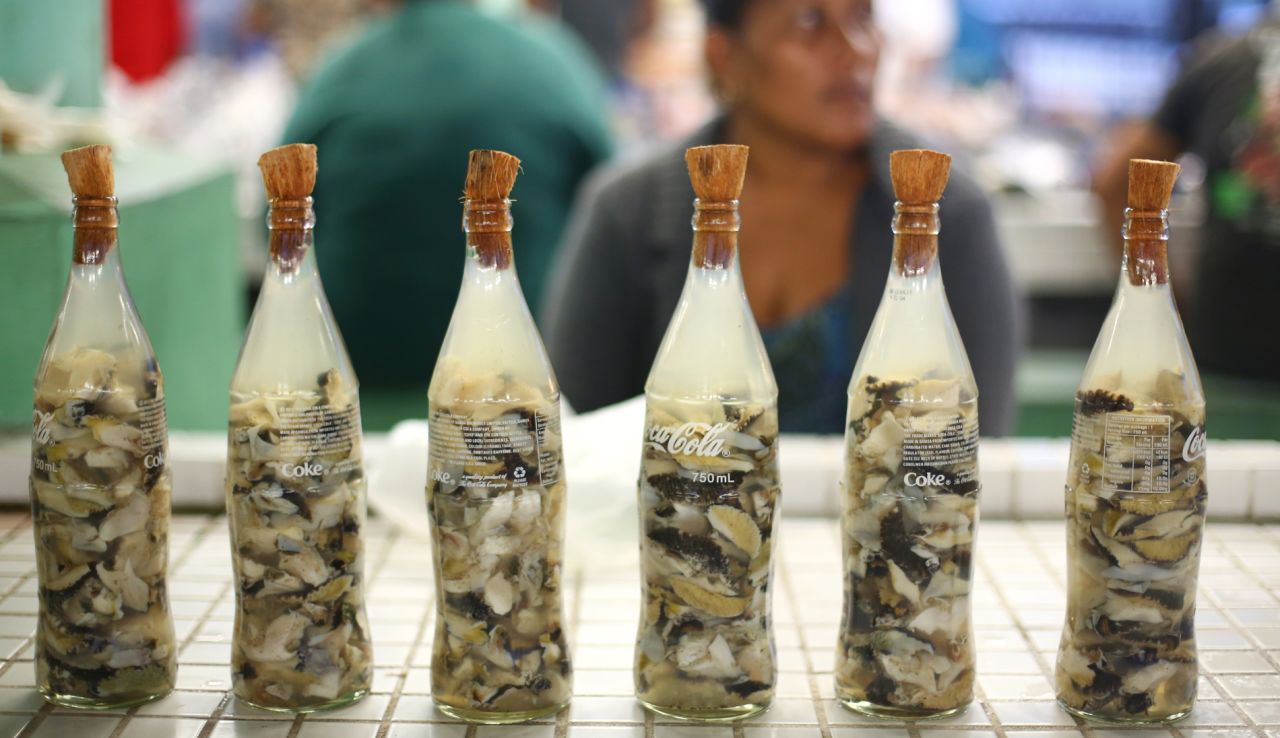 There's something fishy about these Coca-Cola bottles. Apia fish market is especially popular on Sunday mornings. 
