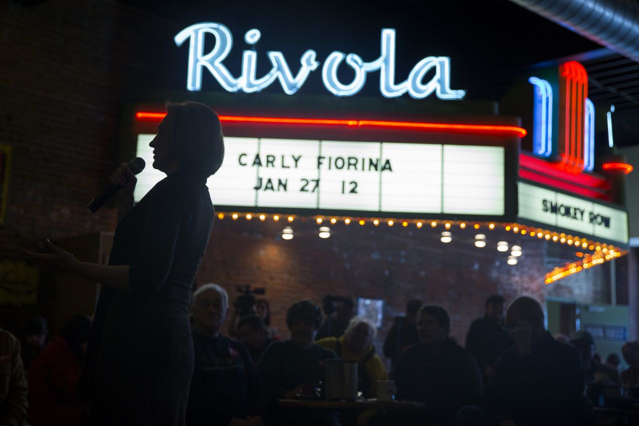 Republican presidential candidate Carly Fiorina speaks during a campaign stop in Oskaloosa, Iowa, on Wednesday, January 27.