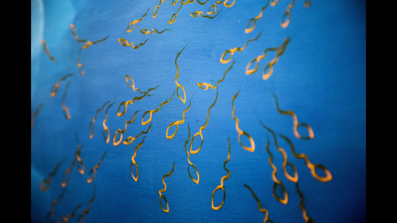 This painting is in the office of Ole Schou, the sperm bank's founder.