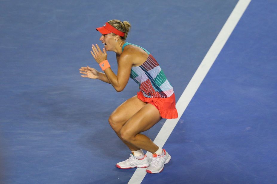 That winning feeling: Kerber celebrates winning an epic three set final against Williams.