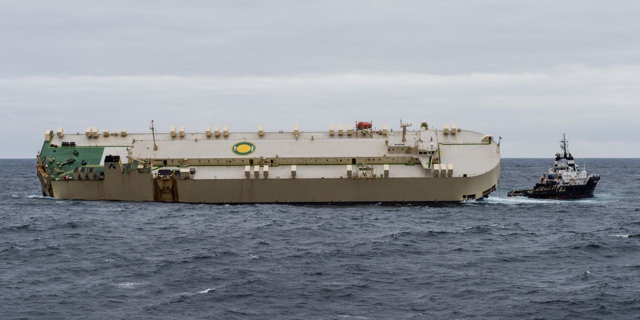 Its 22-member crew safely ashore, the listing cargo ship Modern Express floats free off the French coast on Saturday