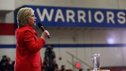 Democratic presidential candidate former Secretary of State Hillary Clinton speaks during a "get out to caucus" event at Washington High School on January 30, 2016 in Cedar Rapids, Iowa.