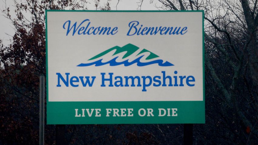 The New Hampshire state sign is seen on Route 93 north November 6, 2015 in Salem, New Hampshire.