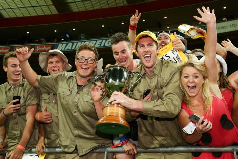 Some New Zealand fans celebrated with the trophy after the final. The All Blacks Sevens sealed the title with an incredible comeback win, having trailed South Africa 14-0, as Joe Webber went over at the death to triumph 24-21.