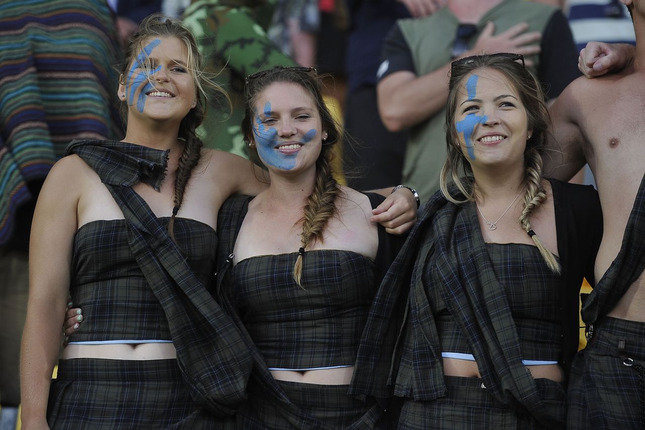Fans of Scotland -- the country that invented the sevens version of the game -- donned traditional outfits to support their team. Scotland lost 19-7 against Samoa in the Bowl Final.