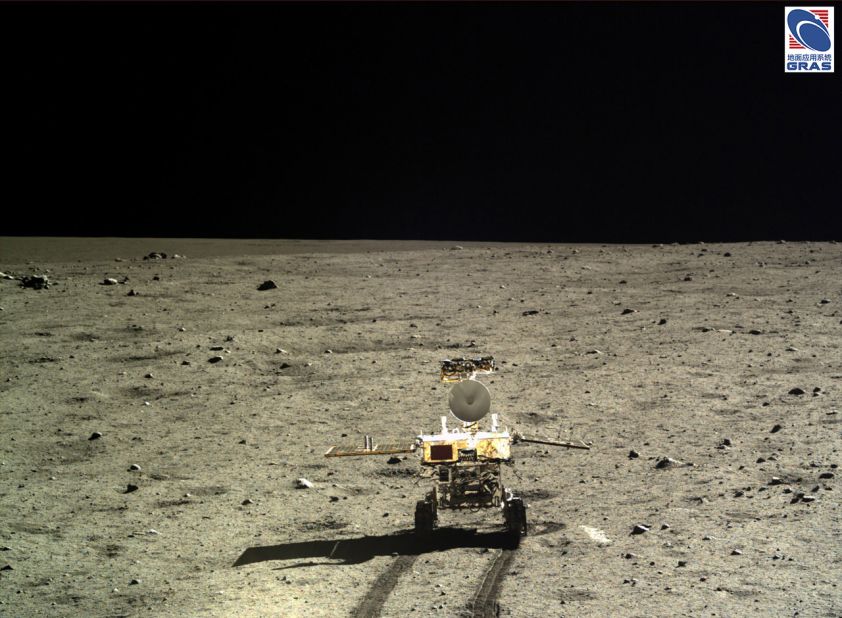 China has released hundreds of high-resolution photos taken by its Chang'e-3 lunar lander and rover. The rover, known as the "Jade Rabbit," is pictured here on the moon's surface.  